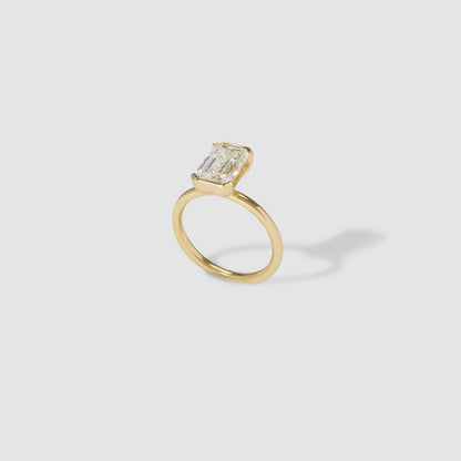 1.5 CT Emerald Shaped Half Bezel Lab Grown Diamond Engagement Ring