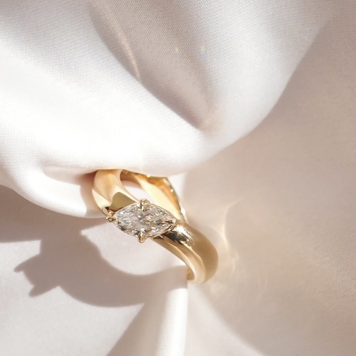 0.5 CT East West Marquise Shaped Solitaire Lab Grown Diamond Engagement Ring