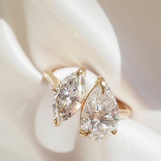 2.5 CT Pear & Marquise Shaped Toi Et Moi Lab Grown Diamond Engagement Ring