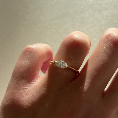 0.5 CT East West Marquise Shaped Solitaire Lab Grown Diamond Engagement Ring