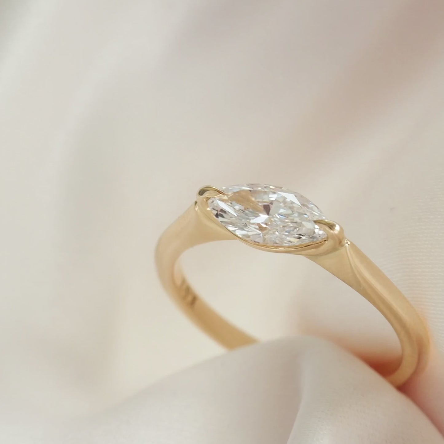 0.5 CT East West Marquise Shaped Solitaire Lab Grown Diamond Engagement Ring