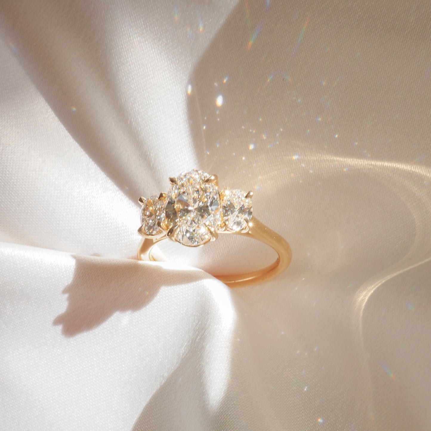 1.5 CT Oval Shaped Three Stone Lab Grown Diamond Engagement Ring