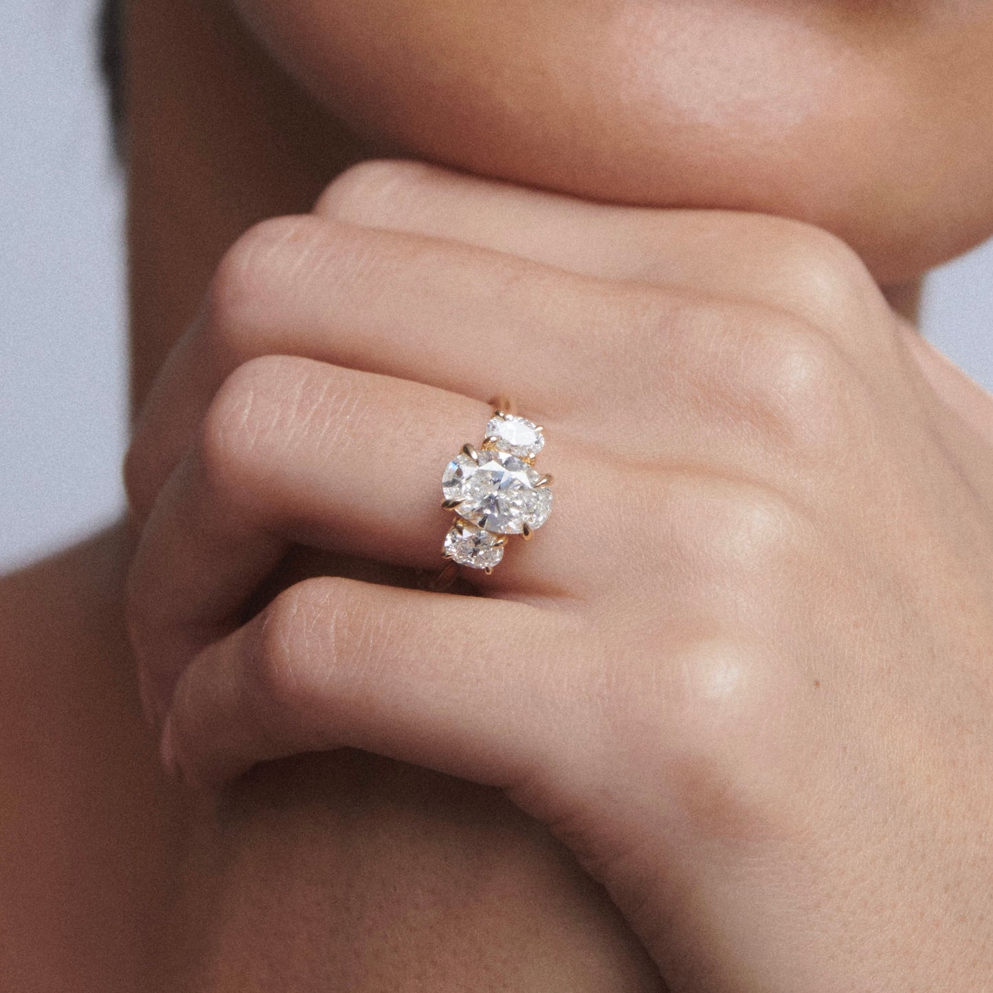 1.5 CT Oval Shaped Three Stone Lab Grown Diamond Engagement Ring