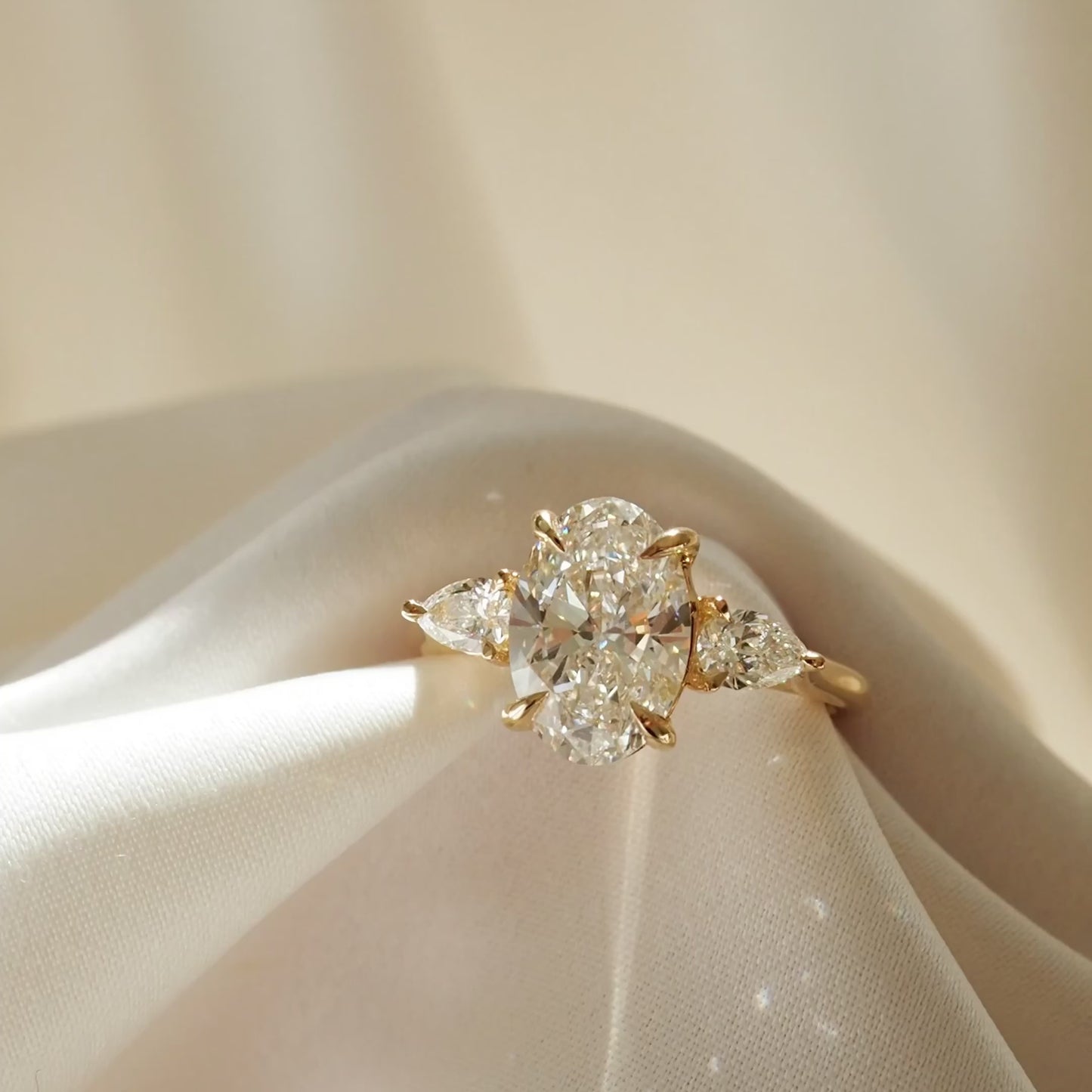 1.5 CT Oval Shaped Three Stone Lab Grown Diamond Engagement Ring