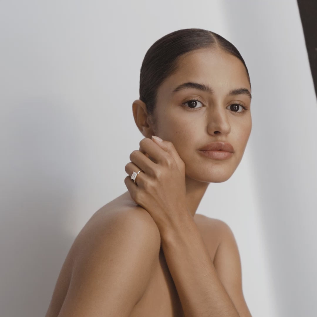 1 CT East West Radiant Shaped Solitaire Lab Grown Diamond Engagement Ring