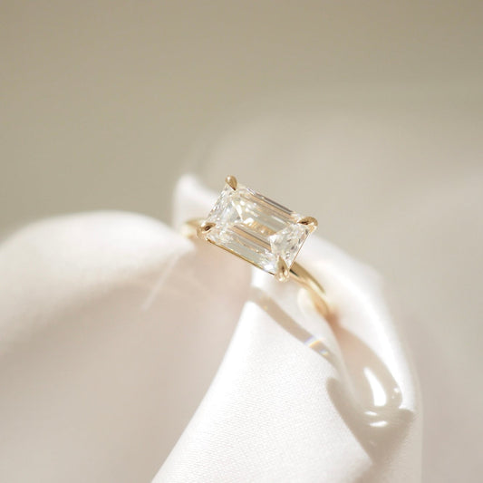 1 CT East West Emerald Shaped Solitaire Lab Grown Diamond Engagement Ring