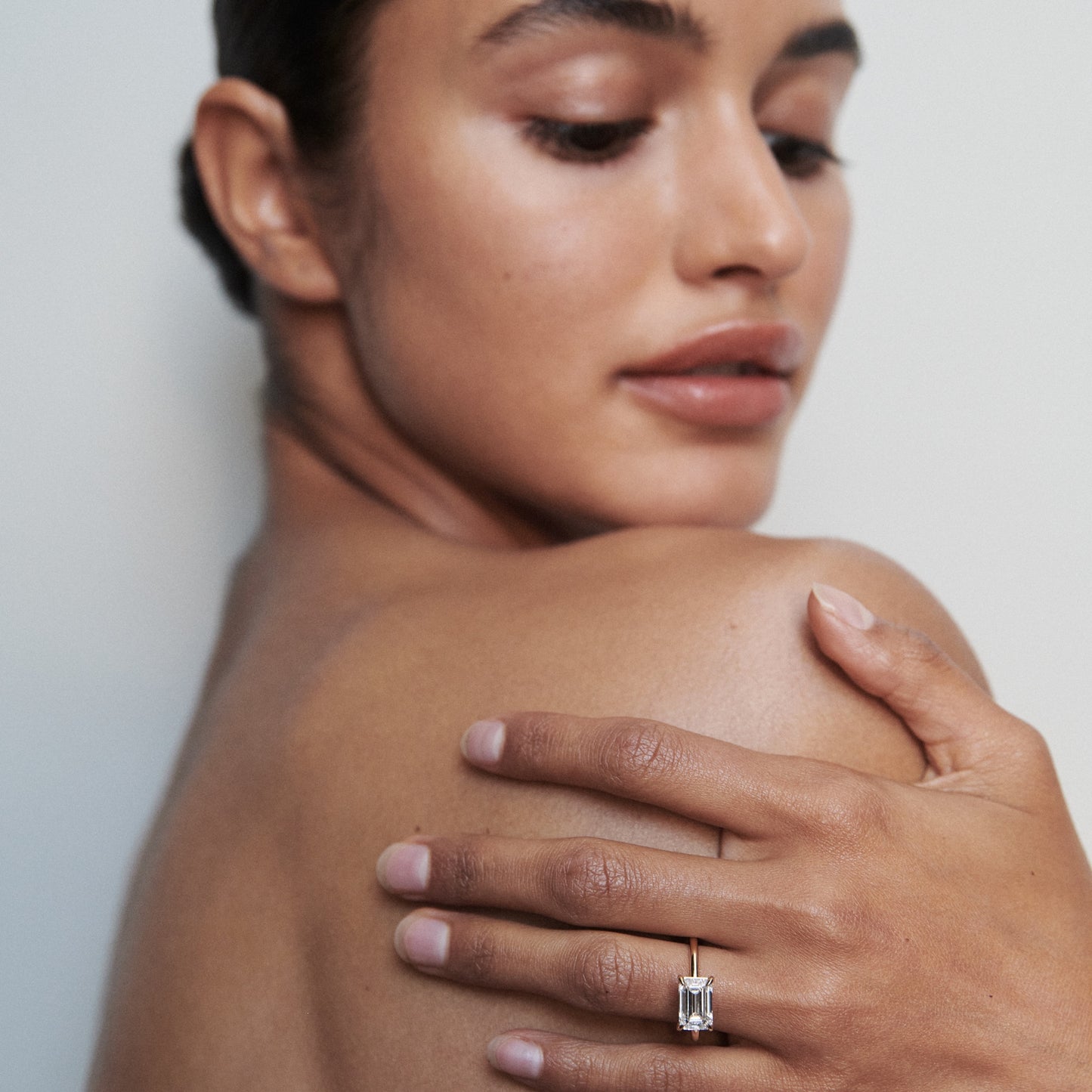 1 CT East West Emerald Shaped Solitaire Lab Grown Diamond Engagement Ring