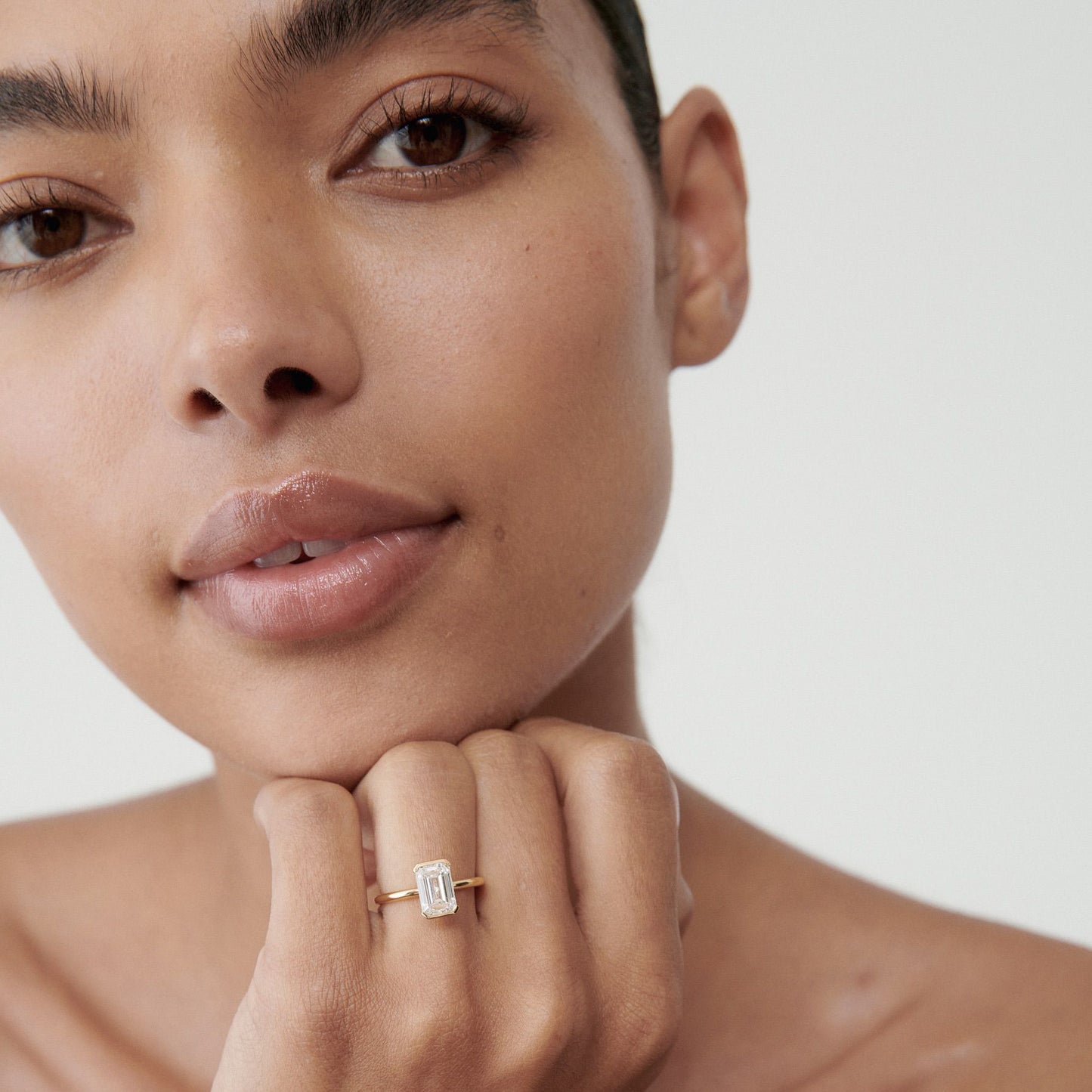 2 CT Emerald Shaped Half Bezel Lab Grown Diamond Engagement Ring