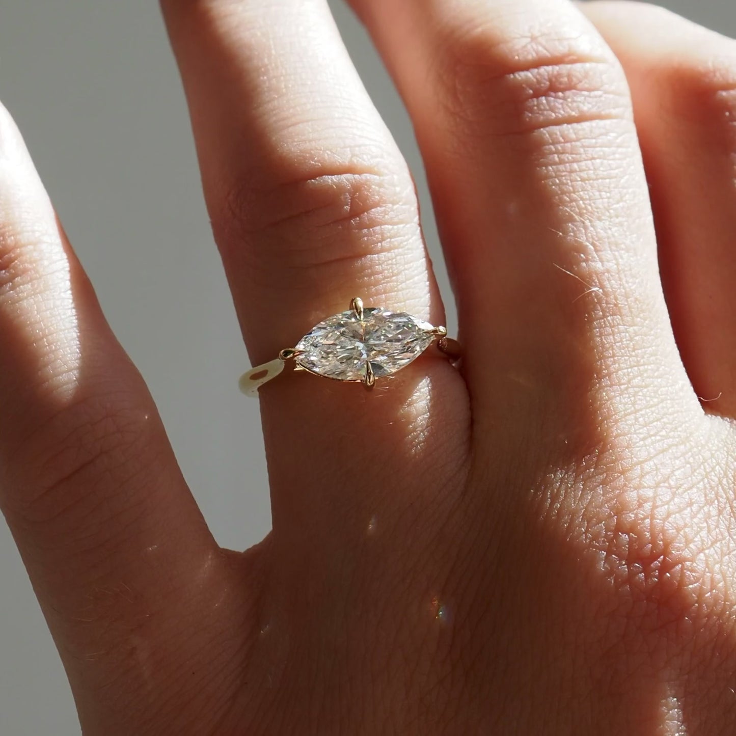 1.5 CT East West Marquise Shaped Solitaire Lab Grown Diamond Engagement Ring