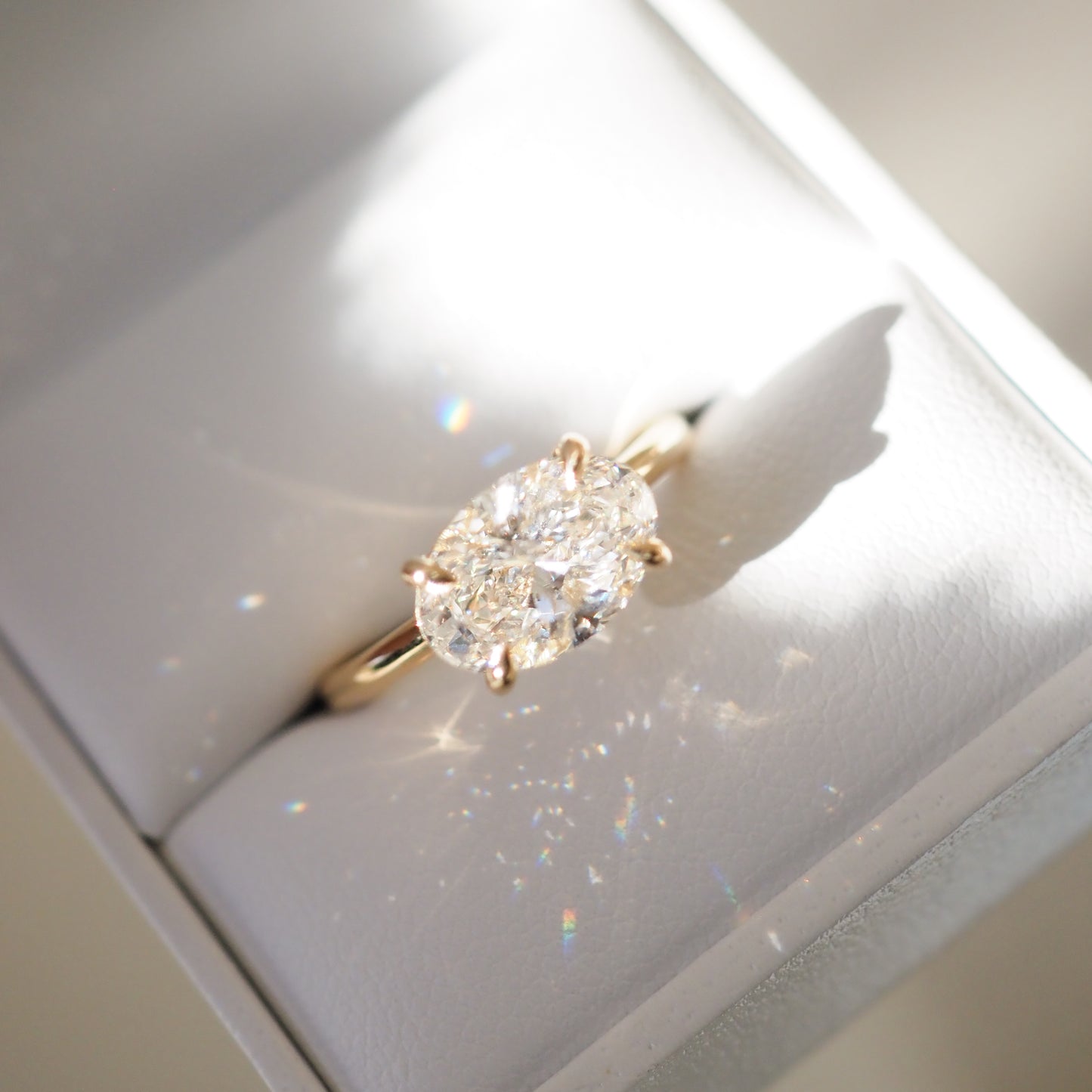 2.5 CT East West Oval Shaped Solitaire Lab Grown Diamond Engagement Ring