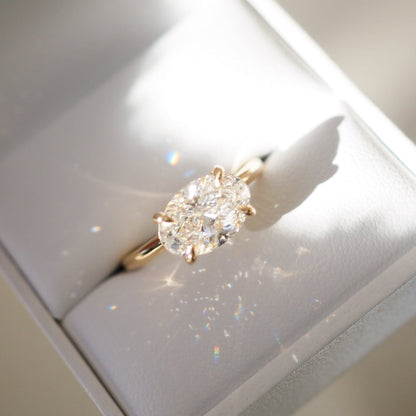 2.5 CT East West Oval Shaped Solitaire Lab Grown Diamond Engagement Ring