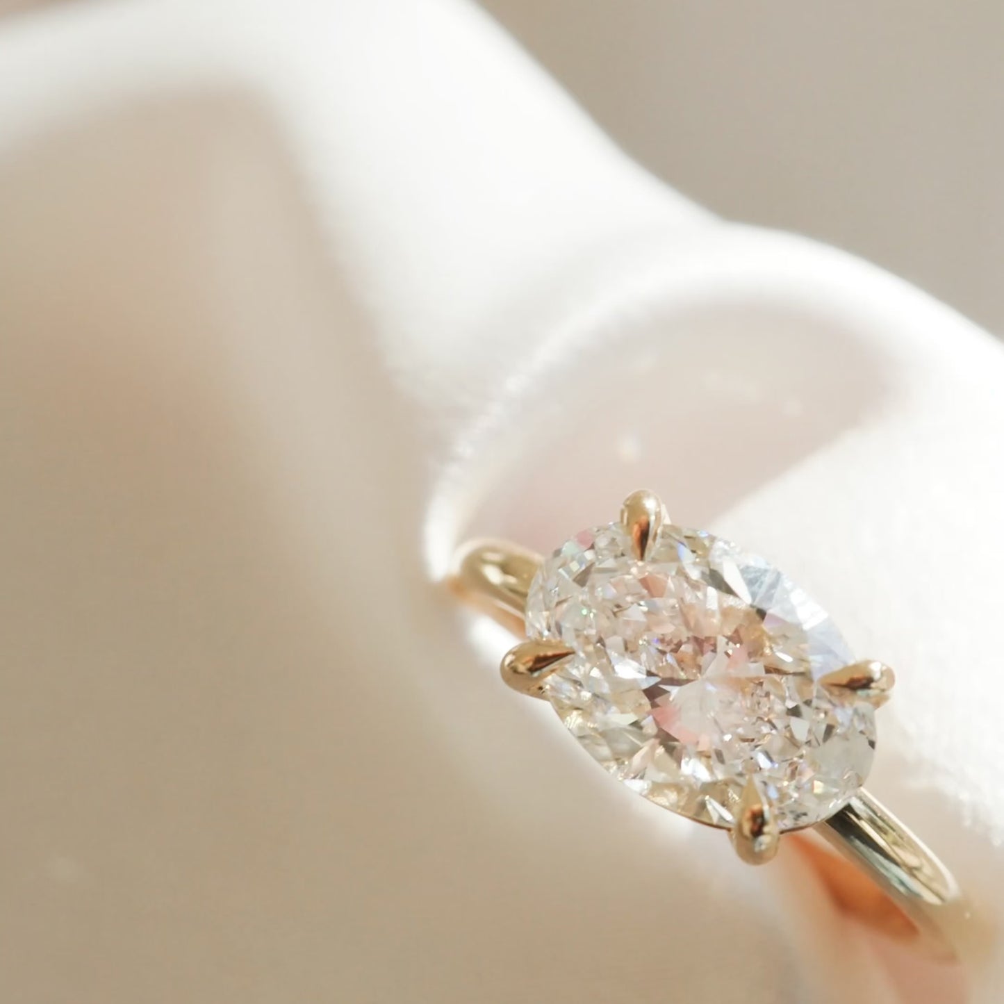 2.5 CT East West Oval Shaped Solitaire Lab Grown Diamond Engagement Ring