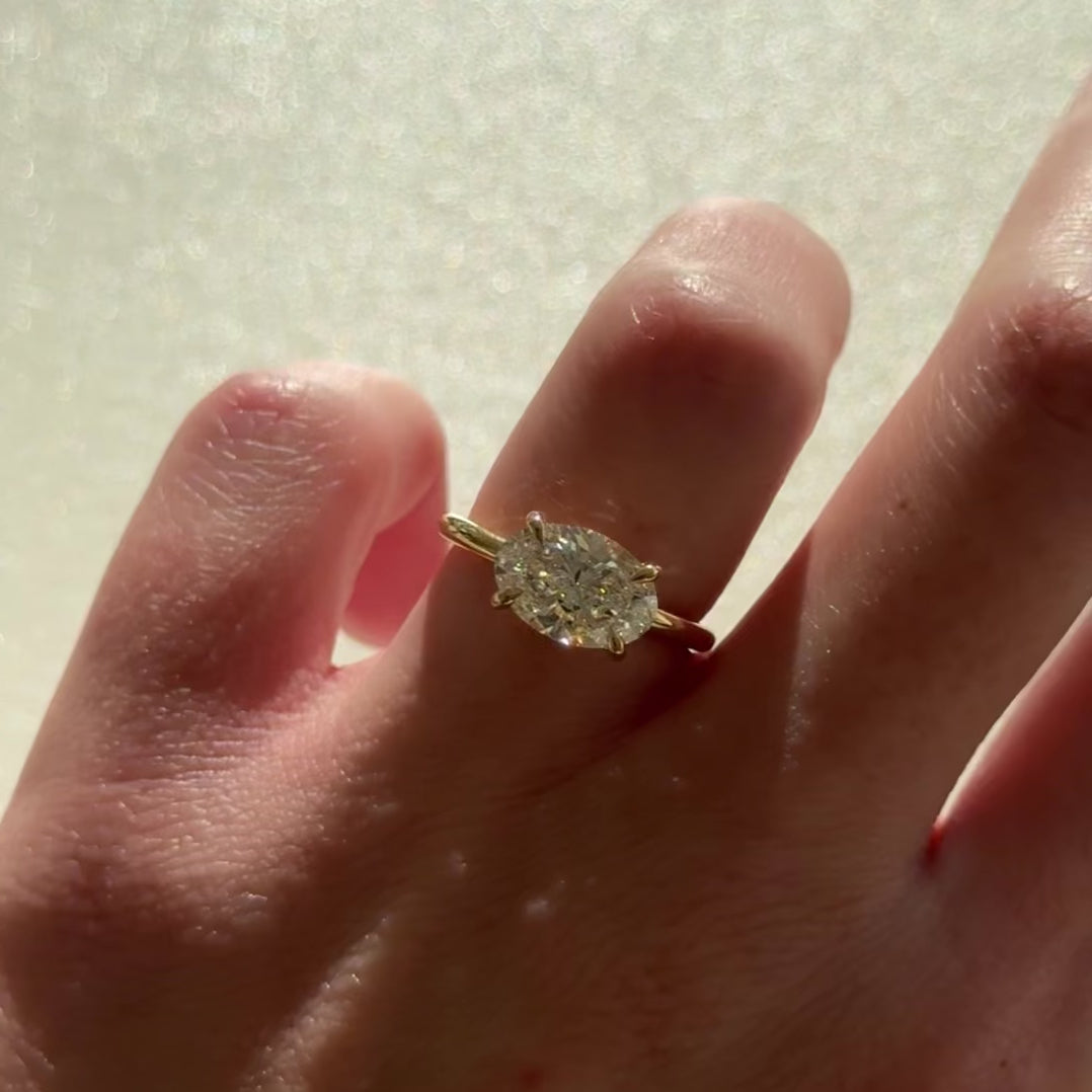 2.5 CT East West Oval Shaped Solitaire Lab Grown Diamond Engagement Ring
