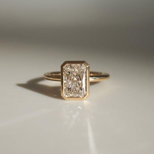 2.5 CT Radiant Shaped Bezel Lab Grown Diamond Engagement Ring