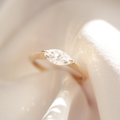 0.60 CT East West Marquise Shaped Solitaire Lab Grown Diamond Engagement Ring