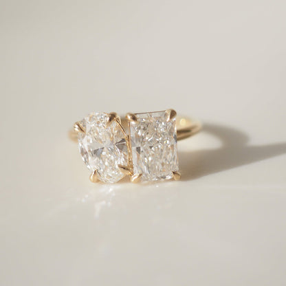 3.43 TCW Radiant & Oval Shaped Toi Et Moi Lab Grown Diamond Engagement Ring