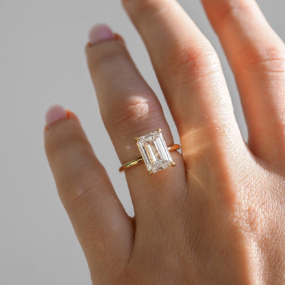 4.06 CT Emerald Shaped Solitaire Lab Grown Diamond Engagement Ring