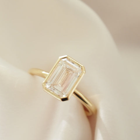 2.02 CT Emerald Shaped Bezel Lab Grown Diamond Engagement Ring