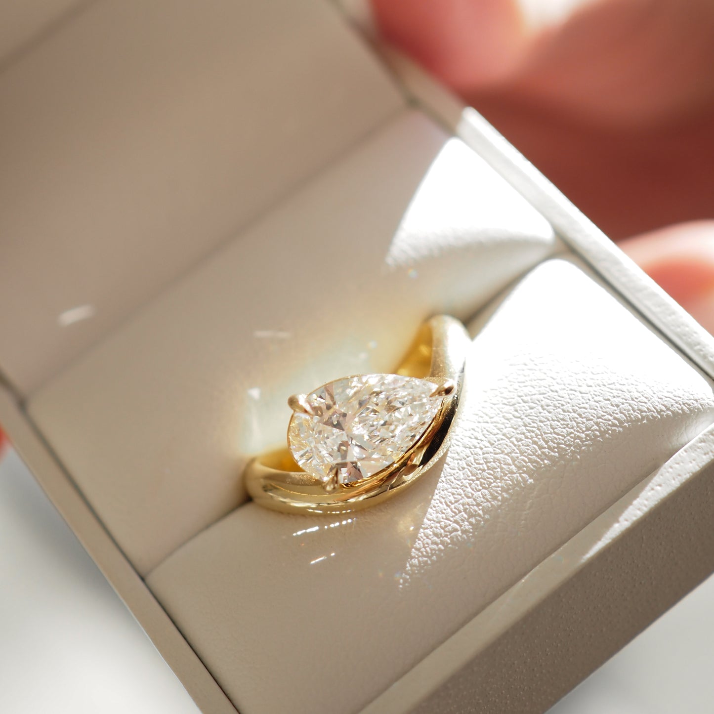 2 CT East West Pear Shaped Solitaire Lab Grown Diamond Engagement Ring