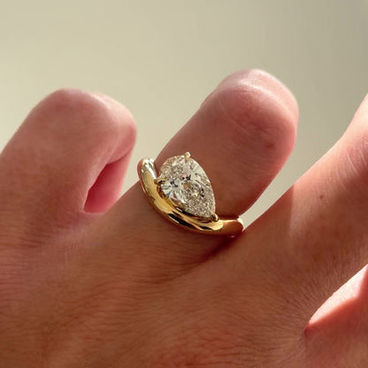 2 CT East West Pear Shaped Solitaire Lab Grown Diamond Engagement Ring