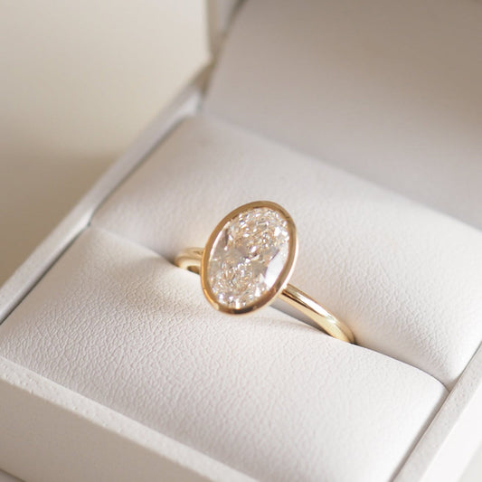 2.01 CT Oval Shaped Bezel Lab Grown Diamond Engagement Ring