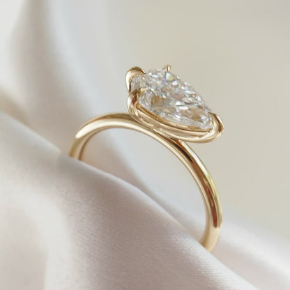 1.53 CT East West Pear Shaped Solitaire Lab Grown Diamond Engagement Ring