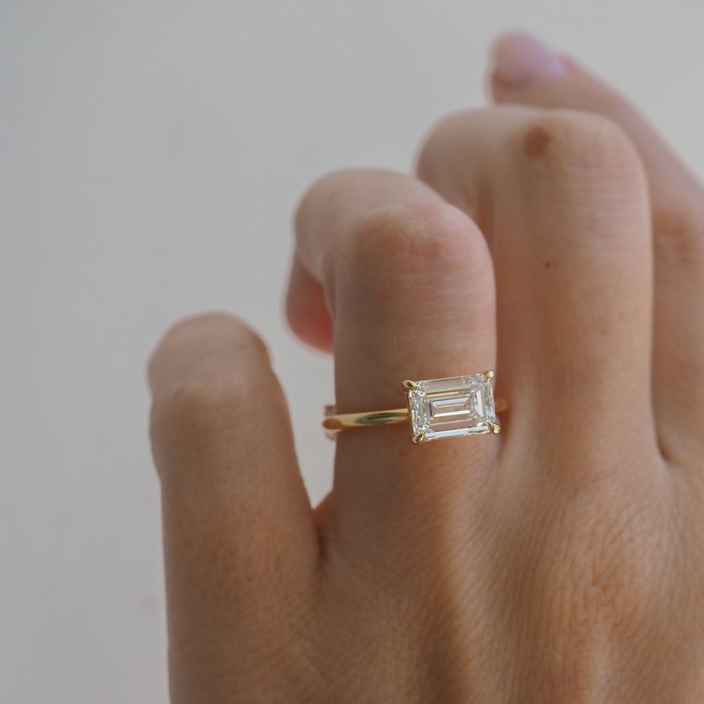 2.04 CT East West Emerald Shaped Solitaire Lab Grown Diamond Engagement Ring