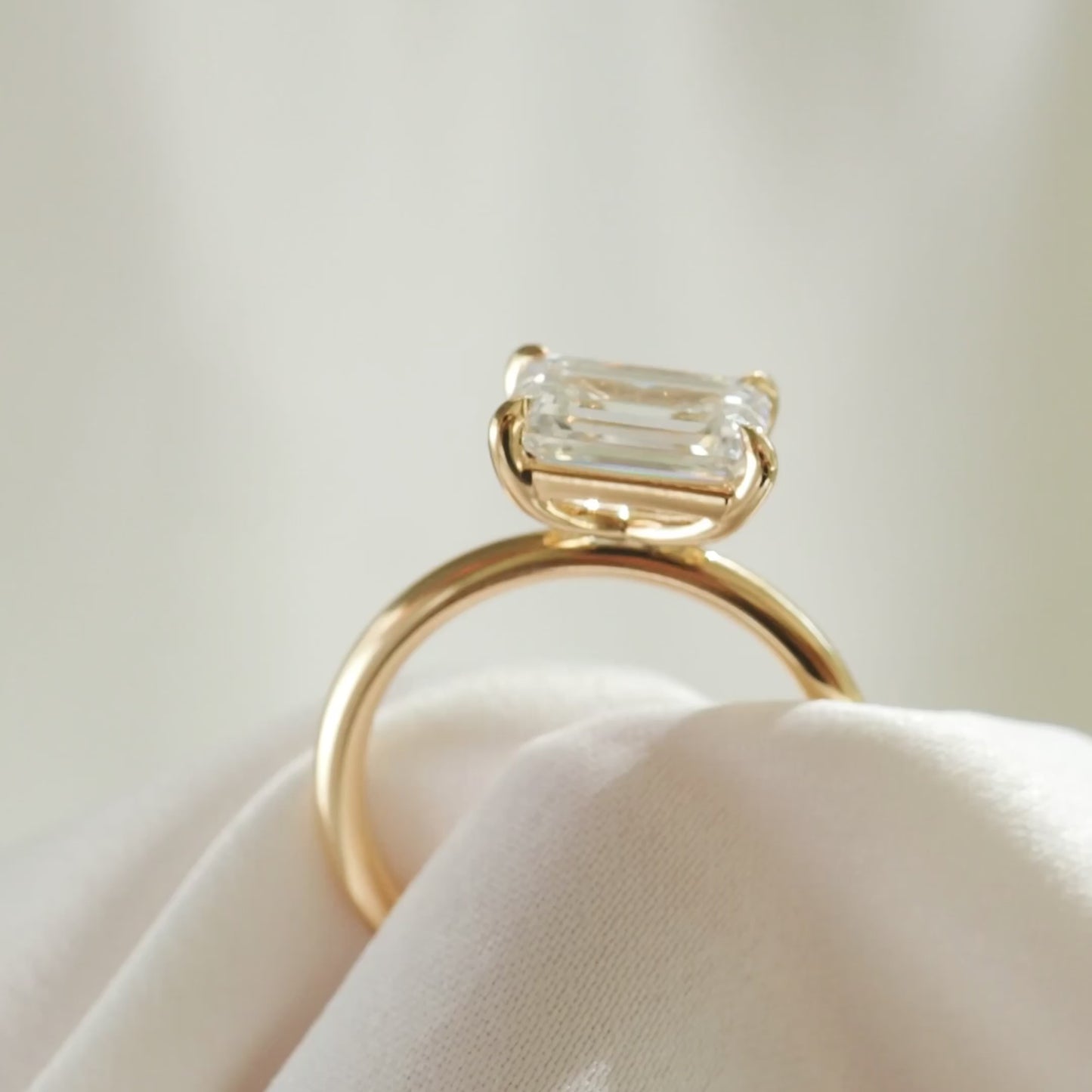 2.04 CT East West Emerald Shaped Solitaire Lab Grown Diamond Engagement Ring