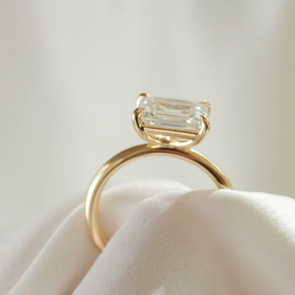 2.04 CT East West Emerald Shaped Solitaire Lab Grown Diamond Engagement Ring
