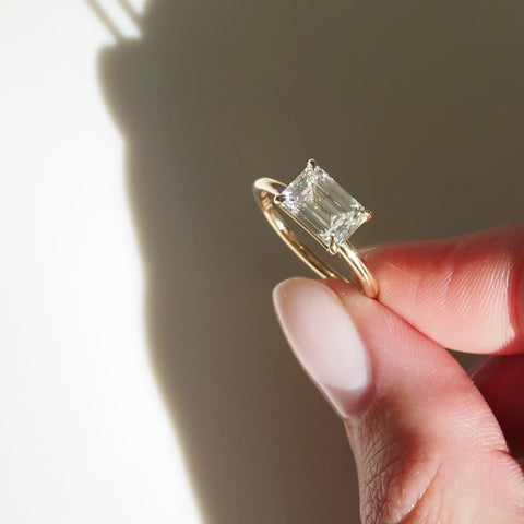 2.04 CT East West Emerald Shaped Solitaire Lab Grown Diamond Engagement Ring