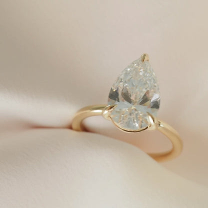 3 CT Pear Shaped Solitaire Lab Grown Diamond Engagement Ring