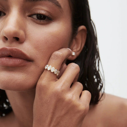 1.65 TCW Oval Shaped Half Eternity Lab Grown Diamond Wedding Band