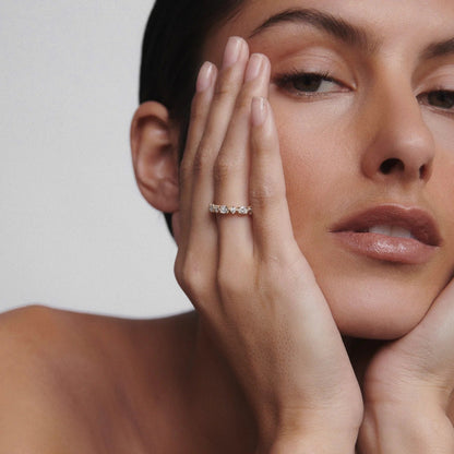 0.85 TCW Oval & Round Shaped Half Eternity Lab Grown Diamond Wedding Band